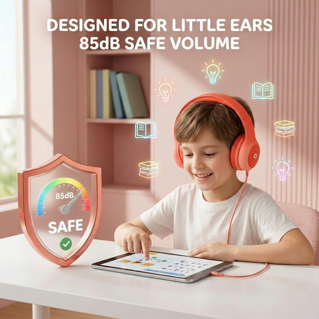 ADOOPE Wired Kids Headphones with USB C Plug, 85dB Safe Volume, Adjustable Headband, Tangle-Free Cord Headphones for School, Tablet, Travel (Light Purple & Pink, Without Microphone)
