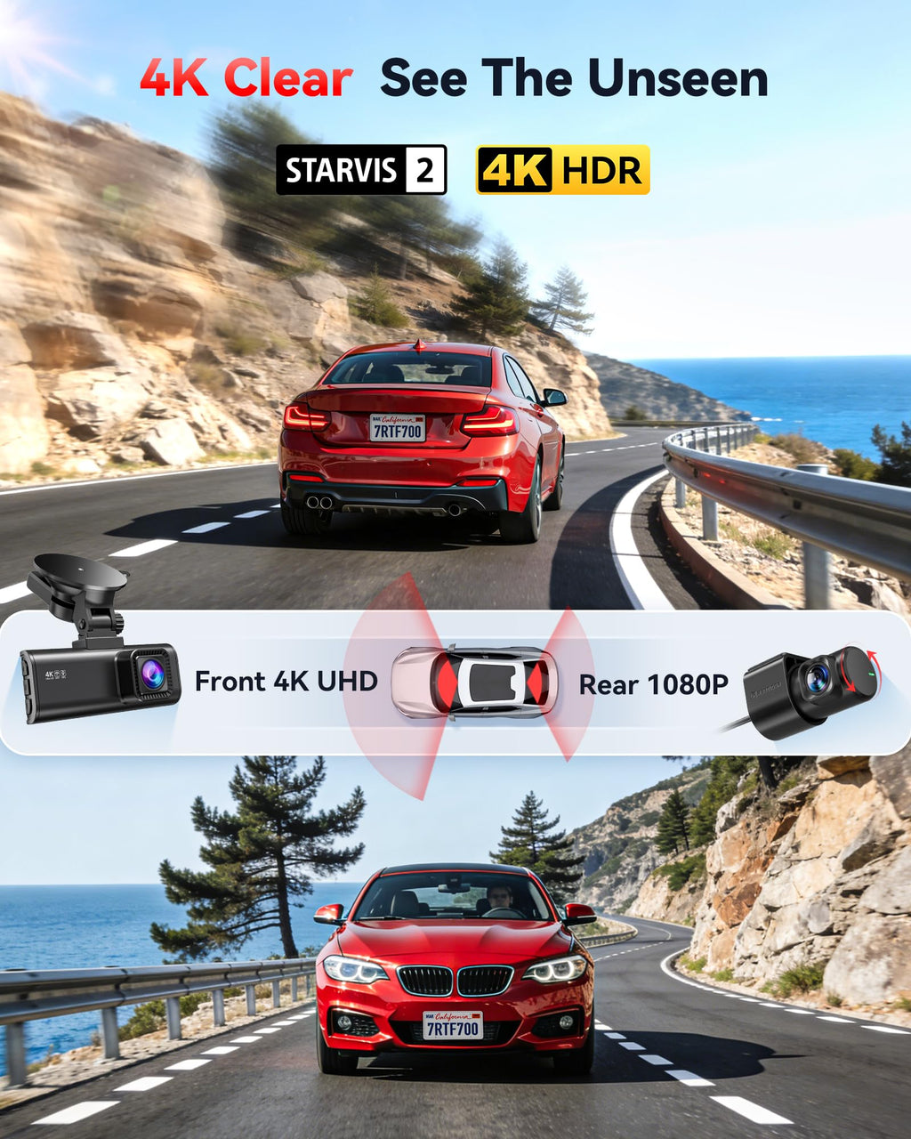REDTIGER F7NP 4K Dash Cam Front Rear, STARVIS 2 Sensor, Free Card Included
