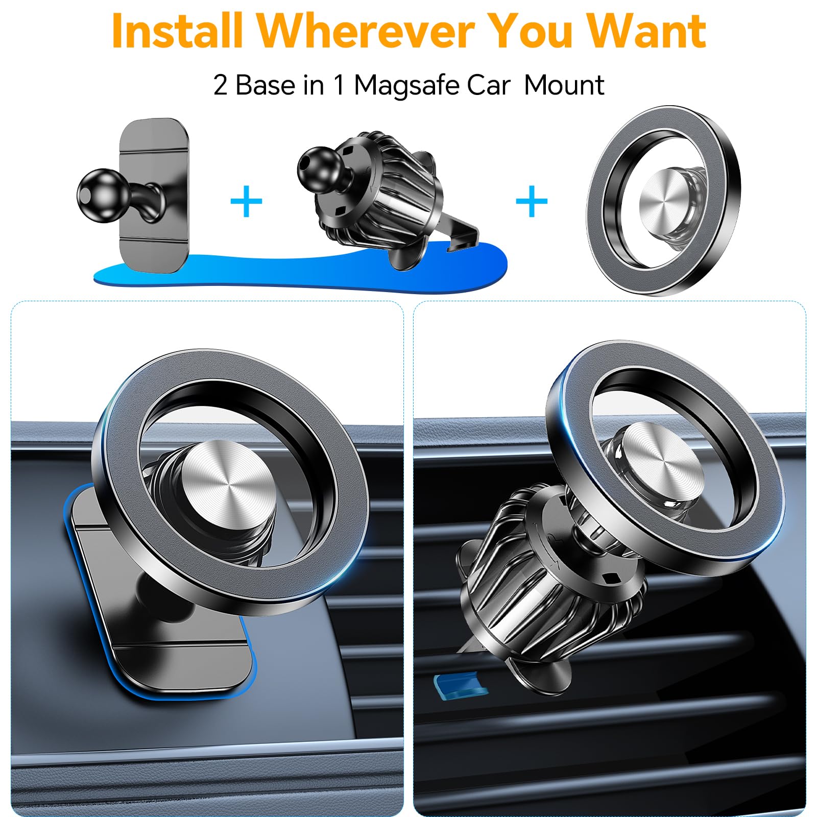Kaistyle for Magsafe Car Mount【Strong Magnets】Magnetic Phone Holder for Car Phone Holder Mount Dash Mounted Holders Phone Holders for Your Car Accessories for Women Men for iPhone 17 Pro Max 16 15 14