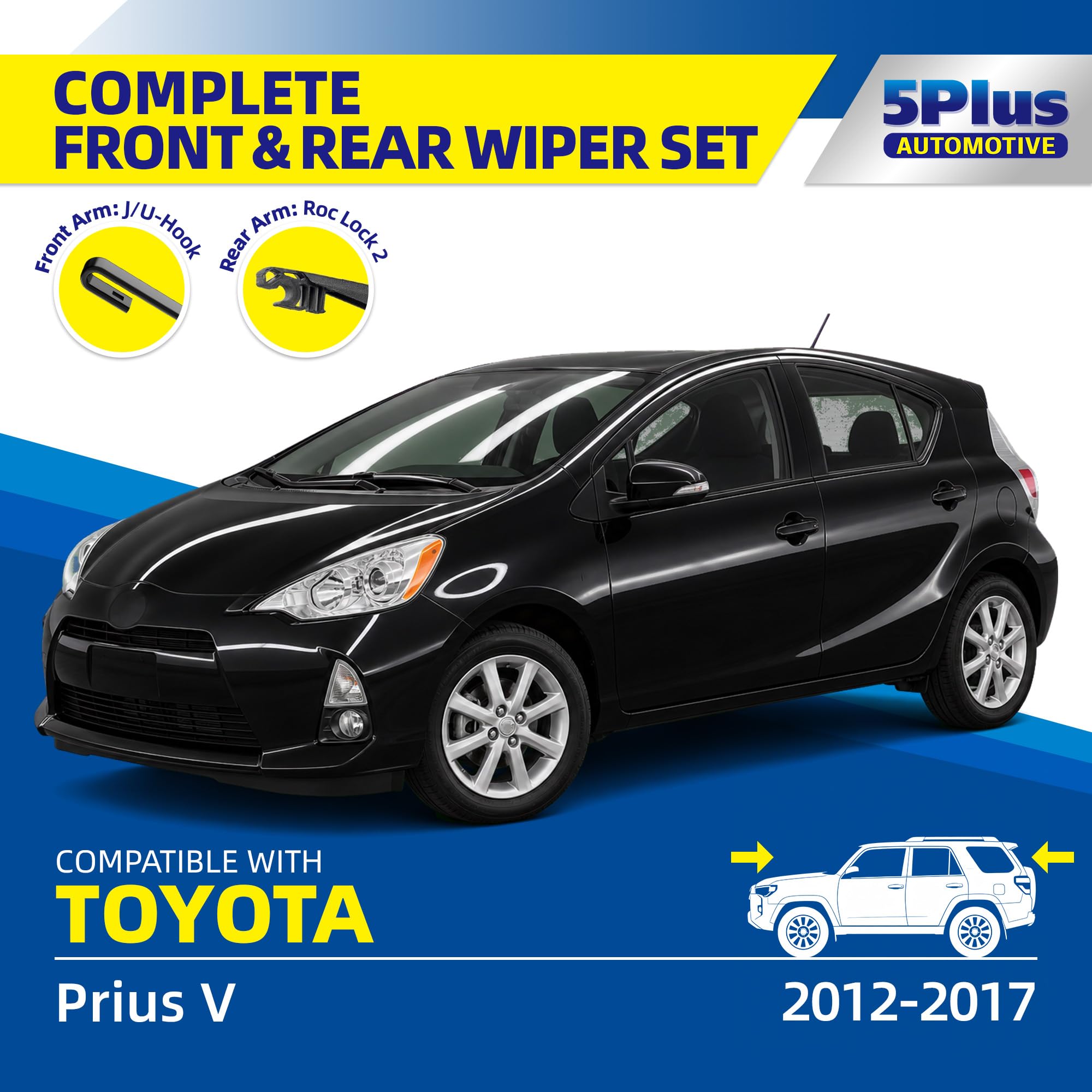 5 PLUS Custom-Fit Wipers fits Toyota Prius 2004-2009 Windshield Wipers