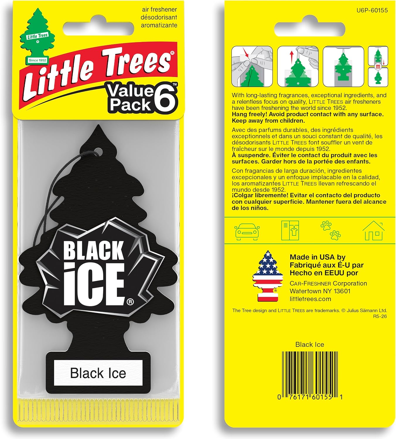 LITTLE TREES Car Air Freshener | Hanging Tree Provides Long Lasting Scent for Auto and Home | Black Ice, 24 Air Fresheners