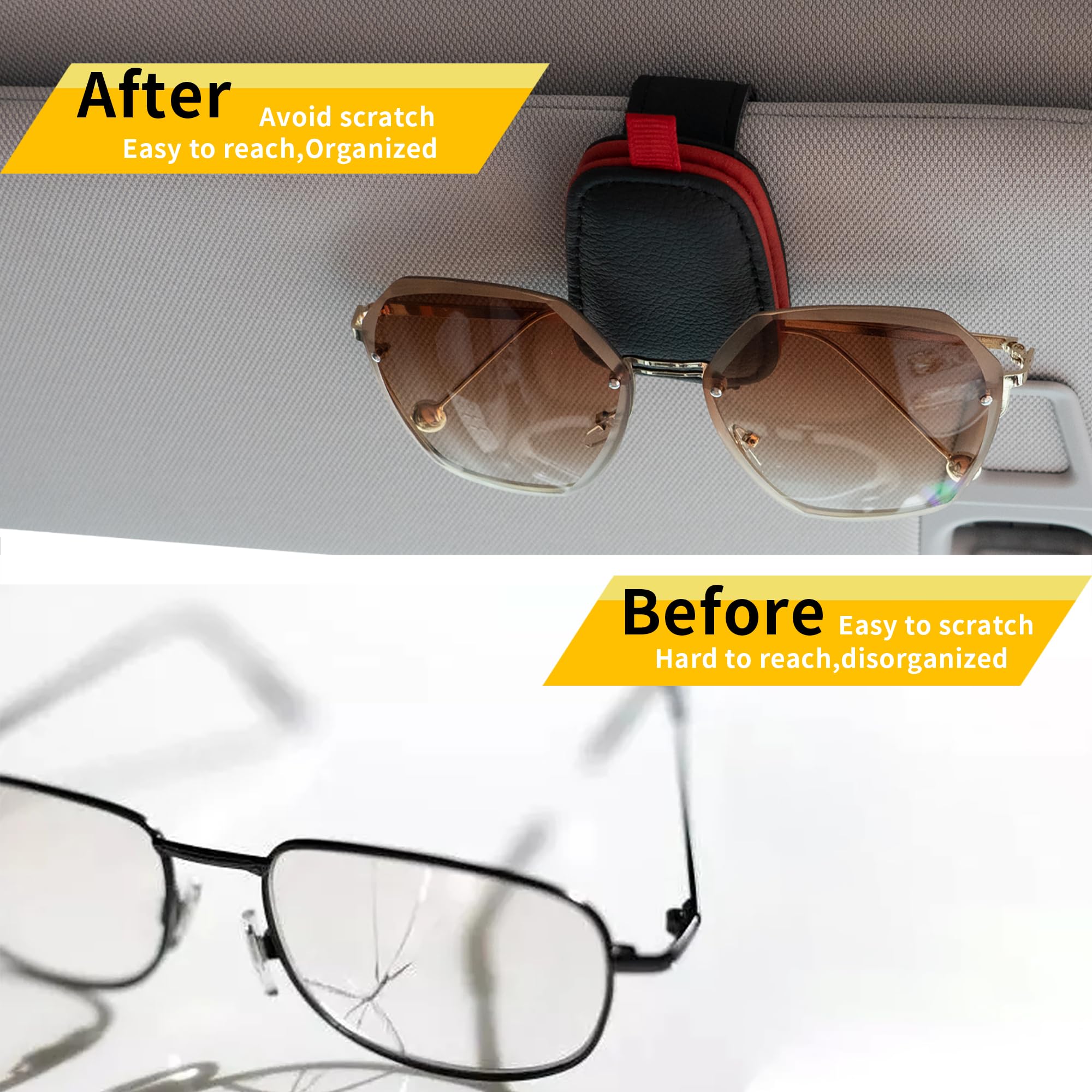 Yuoyar Magnetic Leather Sunglasses Holder for Car, 2 Packs (Black)