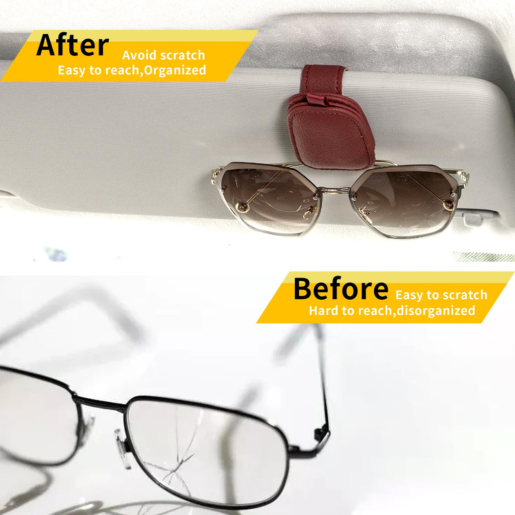 Yuoyar Magnetic Leather Sunglasses Holder for Car, 2 Packs (Black)