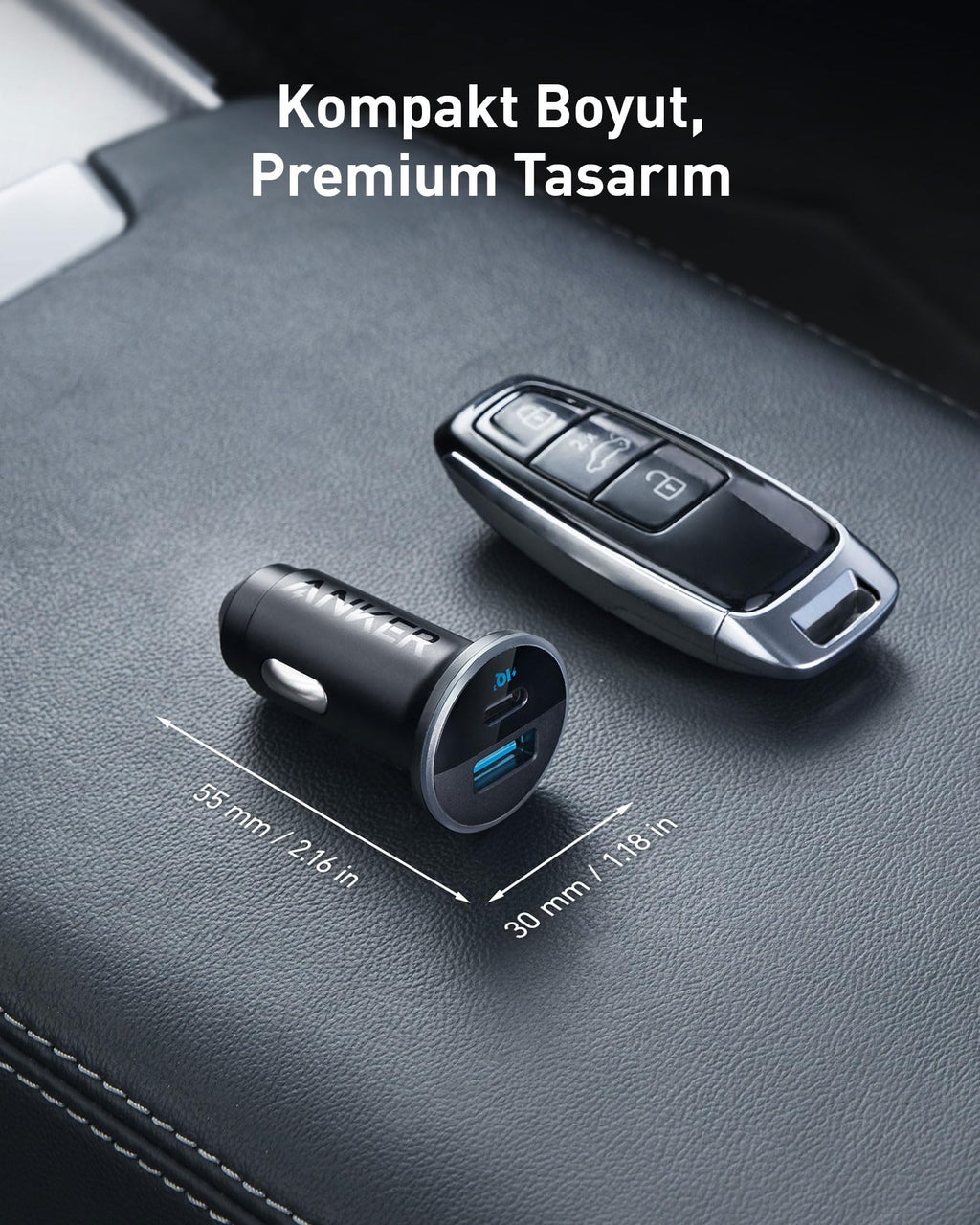 Anker 323 52.5W USB C Car Charger with 30W PowerIQ 3.0 Fast Charging