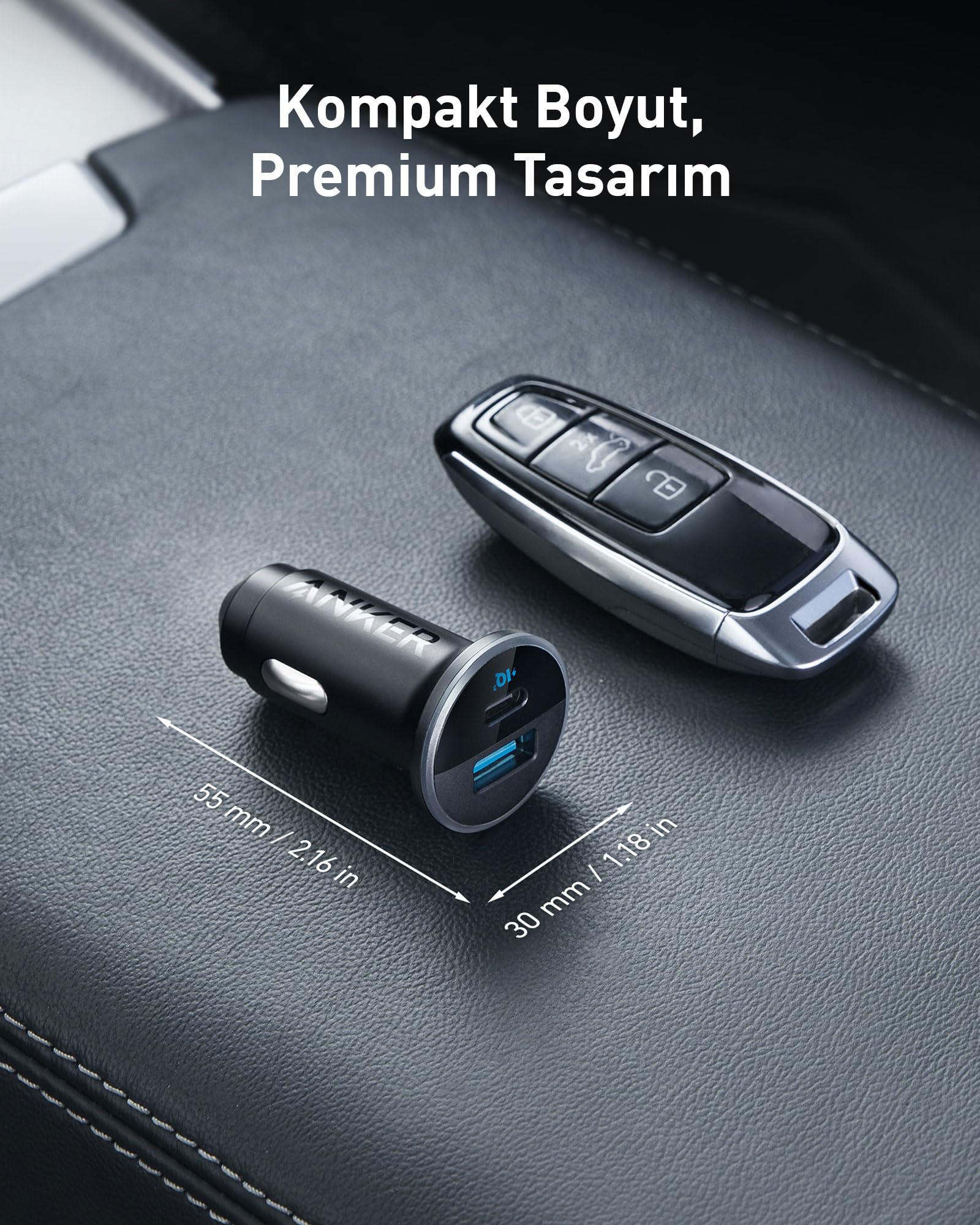Anker 323 52.5W USB C Car Charger with 30W PowerIQ 3.0 Fast Charging