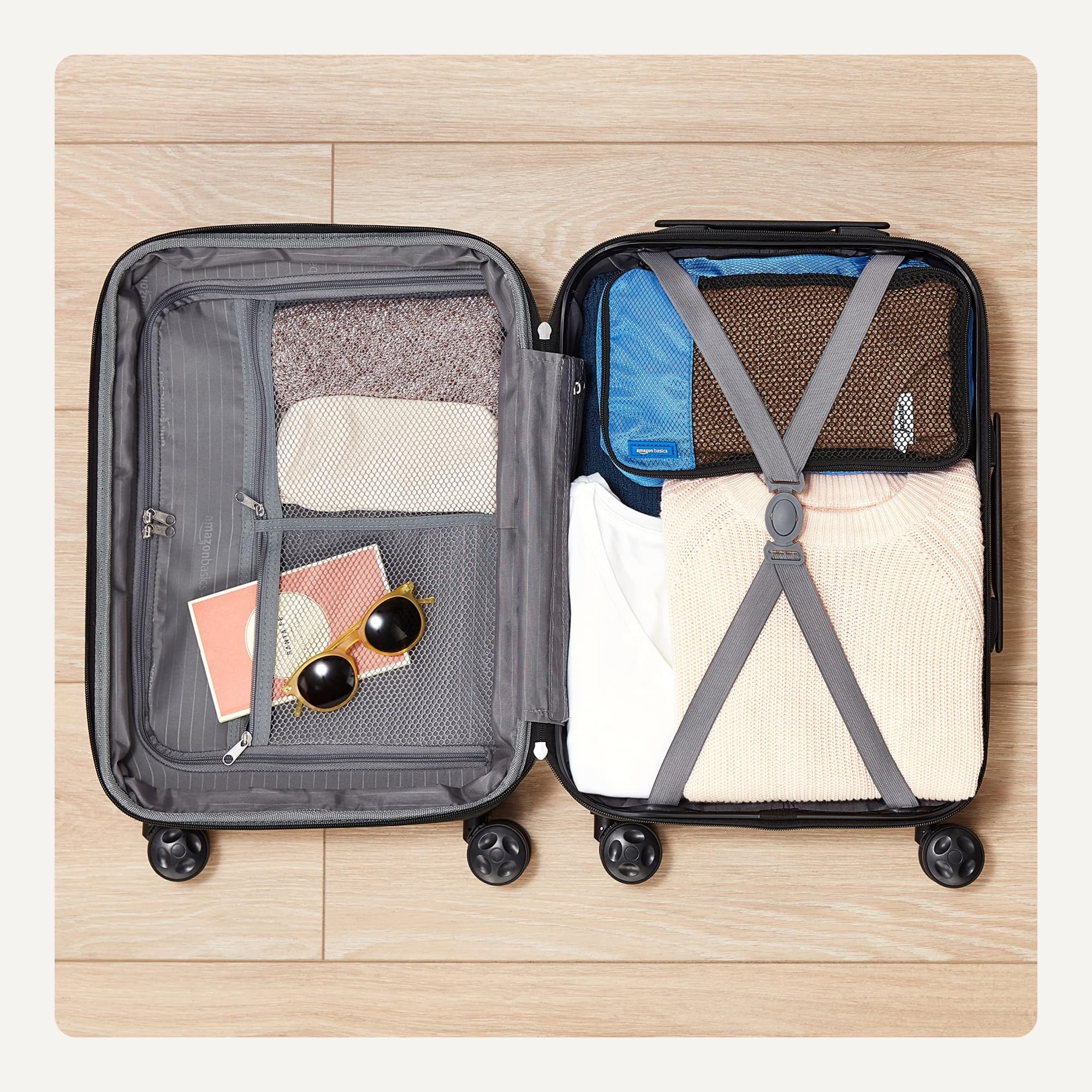 Amazon Basics 30" Hardside Large Checked Luggage, Hardshell Suitcase With Four Multi-directional Wheels, Expandable For Up to 15% More Space, Scratch-Resistant Shell, Black